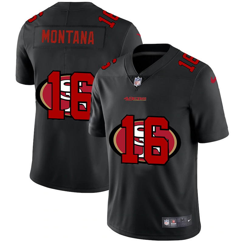 Men's San Francisco 49ers #16 Joe Montana Black Shadow Logo Limited Stitched Jersey